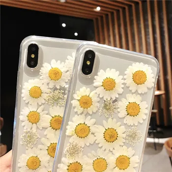 Drăguț Real Daisy Flower Caz Moale Pentru Samsung S8 S9 S10 Plus S10E Nota 9 8 Florale Capacul din Spate Pentru iPhone 6 6S 7 8 Plus X XS Max XR