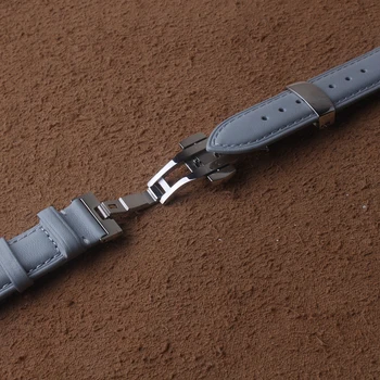 Moale Watchband neted Gri din Piele trupa Ceas curea de argint din oțel inoxidabil fluture catarama 16mm 18mm 20mm Ceasuri benzile de