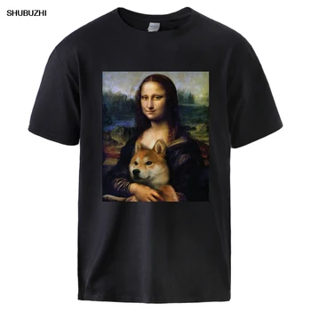 Mona Lisa Shiba Inu Doge Tricou Barbat Casual cu Maneci Scurte din Bumbac T-shirt Tee Om de Vară de Înaltă Calitate Vrac Streetwear Tricou