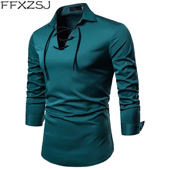 FFXZSJ Brand de Înaltă calitate 2018 toamna barbati nou men ' s cămașă cravată de proiectare rever de mari dimensiuni casual cu mâneci lungi tricou