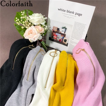 Colorfaith Noi 2020 Femei Knitwears Toamna Iarna Slim Cald Roling Pulover Minimalist cu Fermoar Roz Bottomings Topuri SW1068