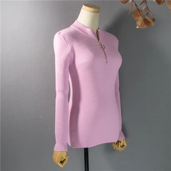 Colorfaith Noi 2020 Femei Knitwears Toamna Iarna Slim Cald Roling Pulover Minimalist cu Fermoar Roz Bottomings Topuri SW1068