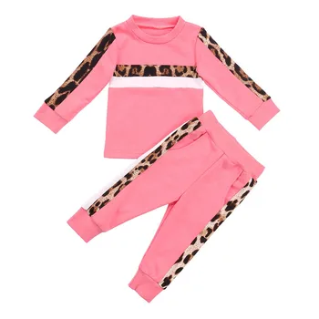 2020 Fete Seturi de Îmbrăcăminte Fată Copilul Leopard Print cu Maneci Lungi T-shirt, Pantaloni de Costum Costum Costum Copii Băieți Fete Trening Set
