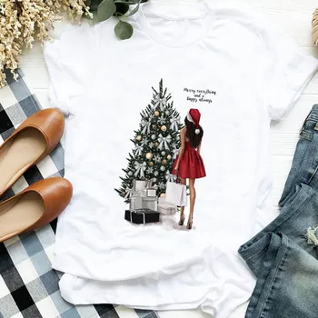 Femei Lady Cadou Fată de Desene animate Drăguț 90 Stil Copac 90 Crăciun Fericit Tricou Femei Top Grafic Haine Tricou Tricou T-shirt