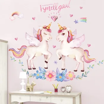 3D Postere de Arta Moderna HD Unicorn Roz Autocolante de Perete pentru Copii de Fundal Princess Dormitor DIY Decor Impermeabil picturi Murale Tapet