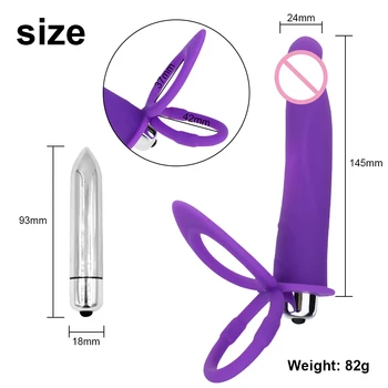 Dubla Penetrare un Vibrator Peni femeia patrunde barbatul Penis artificial Vibratoare cu Curea de cauciuc dick Vibrații Anal Plug Penis Inel de Jucarii Sexuale pentru cupluri