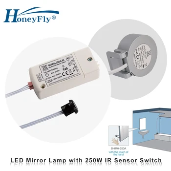 HoneyFly NOU Senzor IR Comutator 250W 100-240V cu LED-uri Lampă Oglindă Clip Montat 4000K 220V IR Mișcare Comutator+Oglinda Lumina(Un Set)