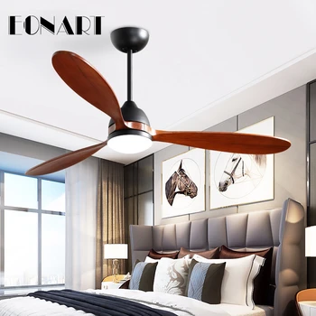 52inch moda led de lemn, ventilator de tavan cu control de la distanță decorative din lemn masiv, ventilatoare de tavan lampa motor de curent continuu candelabru fan lumină