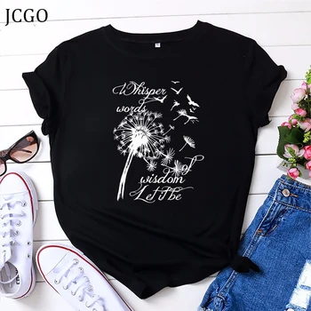 JCGO Vara Femei T-shirt Bumbac Plus Dimensiune 4XL 5XL Maneci Scurte Grafic de Papadie Print Feminin Casual Simplu t-shirt de Sus Tees