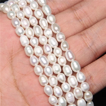 5 mm/5.5 mm Alb Perla Naturala Șirag de mărgele Ovale, de apă Dulce de Orez Forma de Pumn Liber Perle Margele Pentru Bijuterii DIY Colier 14