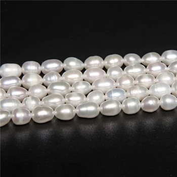 5 mm/5.5 mm Alb Perla Naturala Șirag de mărgele Ovale, de apă Dulce de Orez Forma de Pumn Liber Perle Margele Pentru Bijuterii DIY Colier 14