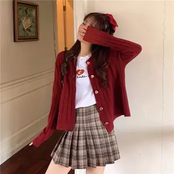 Kawaii Femeie Pulovere 2020 Iarna Coreea Moda Drăguț Inima Butoane Cu Maneci Lungi Tricotate Cardigan Rosu Pulover De Crăciun Topuri T521