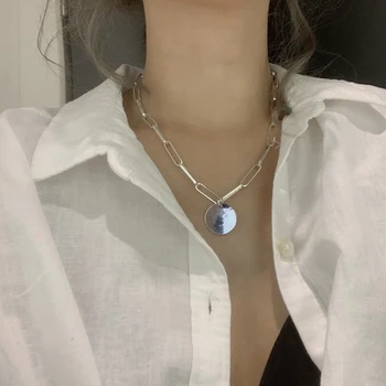 S925 Argint Colier pentru Femei coreene Metal Rotund Brand Clavicula Lanț Colier Exagerat de Bijuterii en-Gros
