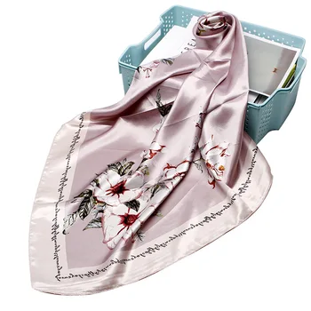 Moda Floral Print Basma Satin de Mătase la Gât Eșarfe Pentru Femei Pătrat Șaluri și Împachetări 90*90cm Drăguț de Păr Esarfe Pentru Femei Roz