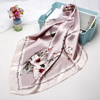 Moda Floral Print Basma Satin de Mătase la Gât Eșarfe Pentru Femei Pătrat Șaluri și Împachetări 90*90cm Drăguț de Păr Esarfe Pentru Femei Roz