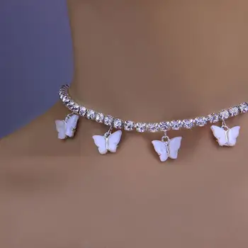 StoneFans Moda Fluture Lanț Colier pentru Femei de Aur de Argint de Culoare Alb, Roz New Cristal Stras Cravată Colier Bijuterii