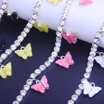 StoneFans Moda Fluture Lanț Colier pentru Femei de Aur de Argint de Culoare Alb, Roz New Cristal Stras Cravată Colier Bijuterii