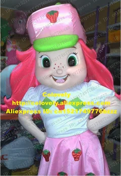 Fancy Pink Strawberry Shortcake Mascota Costum Mascotte Lassock Fata De Adult, Cu Ochi Verzi, Roz, Verde Pălărie Nr 1853 Gratuit Nava