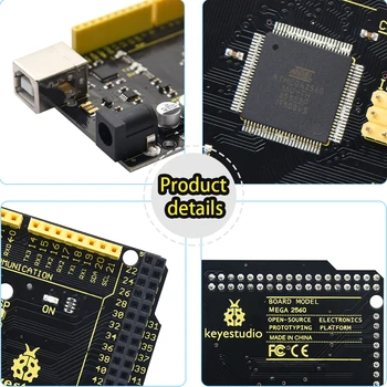 2020 NOU Keyestudio MEGA 2560 R3 Development Board w/USB Serial Chip CP2102 +Cablu USB Compatibil cu Arduino Mega2560 Giftbox