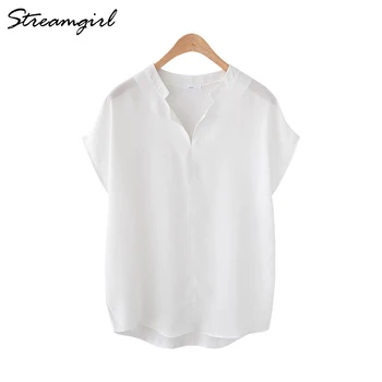 Bluză albă Șifon Plus Dimensiune Maneca Scurta Femei Vara Vrac Bluza Șifon Cămașă 5XL Bluze Office Bluze de Vara Pentru Femei