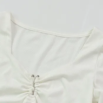 Lady Moda Toamna Primavara Pulover Neregulate tiv Subțire Backless Elegant Solid Crop Top pentru Femei T-shirt cu Maneca Lunga Topuri fara Bretele
