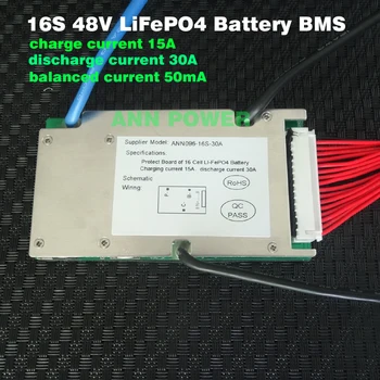 48V 30A LiFePO4 baterie BMS 3.2 V celulă 16 48V/51.2 V 30A BMS cu echilibrul funcția Diferite de încărcare și a portului de descărcare de gestiune