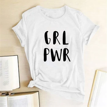 GRL PWR Fata de Putere de Imprimare Feministă Femei T-shirt Harajuku Casual Tricou Femme Femeie de 90 Topuri Estetice Haine Streetwear