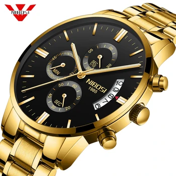 NIBOSI Ceas de Aur de Dropshipping Brand de Lux pentru Bărbați din Oțel Inoxidabil Cronograf Auto Întâlnire de Afaceri Cuarț Ceas de mână