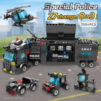 750+BUC Secția de Poliție Oraș Blocuri City SWAT Echipa Camion blocuri Mici Jucărie de Învățământ Pentru Copii Baieti