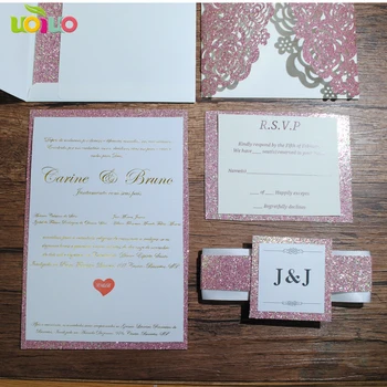 Super elegant tăiat cu laser a crescut de aur sclipici invitatie de nunta de hârtie card fierbinte selll personaliza nunta regală card pentru nunta