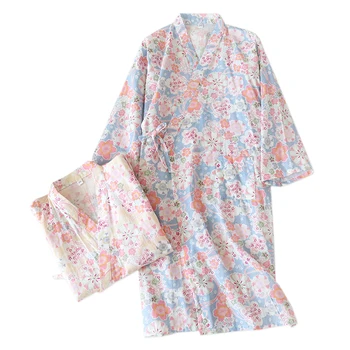 Proaspăt kimono haine femei tifon de bumbac drăguț Desene animate cu maneci lungi japoneză halat confortabil kimono de vară halate de baie femei