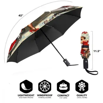Automată Umbrelă Vintage Hot Dog Poster Cu Pin Up Girl Și Mașină Retro de trei ori umbrela femei bărbați umbrelă de ploaie