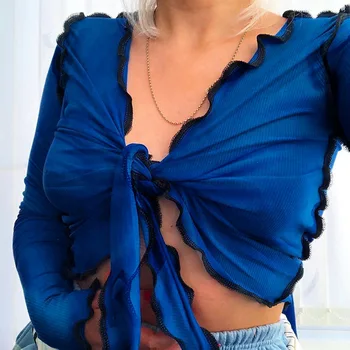 BOOFEENAA Papion Adânc V cu Maneci Lungi Cardigan Culturilor Topuri pentru Femei 2020 Toamna-Iarna Moda Sexy Femeie Tricouri C15-BC16