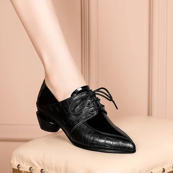2021 Pantofi pentru femei din Piele Femei tocuri de Moda piele naturala+piele a Subliniat Toe Doamnelor Pantofi Femei Pompe