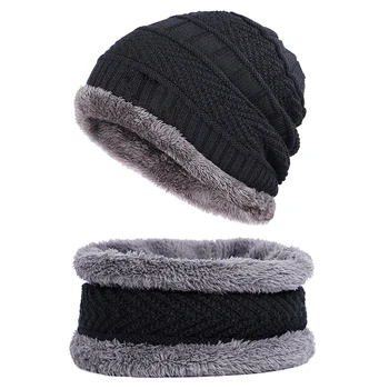 Tricotate Palarie Unisex Gros de Iarna Cald Fleece Căptușit Gât mai Cald Eșarfă Set în aer liber, Ciclism, Schi, Patinaj pălărie