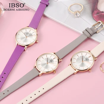 IBSO Brand de 8 MM Ultra-Subțire de Cuarț Femei Gri din Piele pentru Femei Ceasuri 2019 Lux Doamnelor Ceas Montre Femme