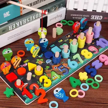 Montessori pentru Copii Modular Jucării Multi-Funcțional Creier Copil de Educație Timpurie de Dezvoltarea Inteligenței Jucarii din Lemn