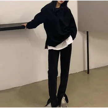 Plus Dimensiune Harajuku Liber Vintage Negru Partea Împărțit apoi drept Blugi Mama 5xl Strada Talie Mare Largi Largi Picior Femei Pantaloni din Denim 90