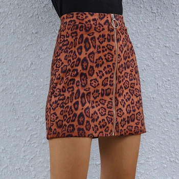 Noua Moda De Înaltă Talie Fermoar Până Mini-Fuste A-Line Femeile Doamnelor Leopard Fuste De Toamnă De Primăvară De Sex Feminin Fundul Fuste Stil Preppy