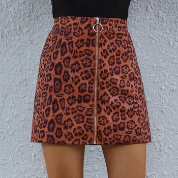 Noua Moda De Înaltă Talie Fermoar Până Mini-Fuste A-Line Femeile Doamnelor Leopard Fuste De Toamnă De Primăvară De Sex Feminin Fundul Fuste Stil Preppy