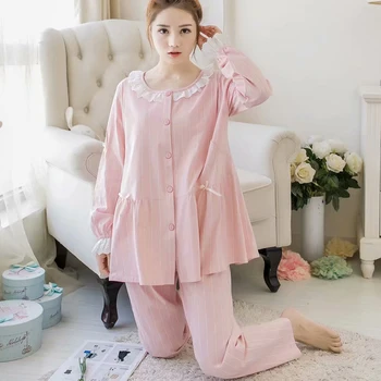Dulce Maternitate Îmbrăcăminte De Noapte De Bumbac De Culoare Roz Alăptează Pijamale Pentru Femei Gravide Toamna Sarcinii Noapte Pijamale Purta Set