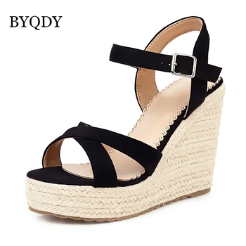 BYQDY Noua Platforma Femei Pene Sandale de Moda Turma Glezna Curea sandale, Pantofi cu Toc inalt Pantofi de Vara Pantofi Confortabil
