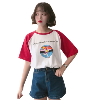 2017 Vara Nou Personaj Scrisoarea Imprimate Drăguț Liber de Cauzalitate Toate se Potrivesc Maneca Scurta Femei T-shirt