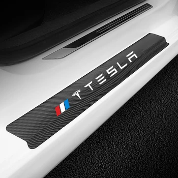 4 buc masina pragului de ușă protector fibra de carbon, piele de vinil pentru Tesla model 3 Model X model Y model s Accesorii Auto
