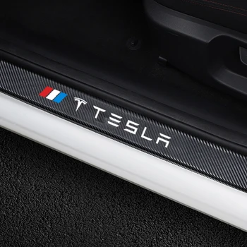 4 buc masina pragului de ușă protector fibra de carbon, piele de vinil pentru Tesla model 3 Model X model Y model s Accesorii Auto