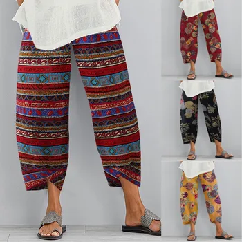 Femei Print Pantaloni 2021 ZANZEA Epocă Harem Pantaloni Casual Florale Lungi Pantalon Palazzo Feminin Talie Elastic Nap Supradimensionate