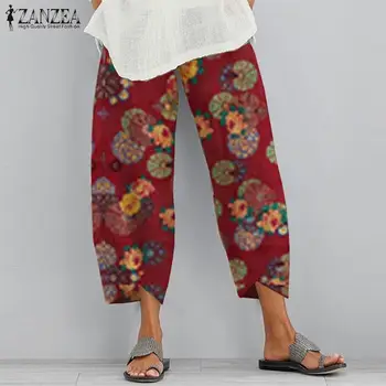 Femei Print Pantaloni 2021 ZANZEA Epocă Harem Pantaloni Casual Florale Lungi Pantalon Palazzo Feminin Talie Elastic Nap Supradimensionate