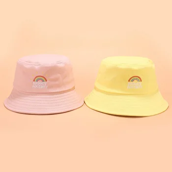 Unisex Pliabil Brodate Găleată Pălărie Curcubeu Print Outdoor De Protecție Solară Capac Pescar Pălării