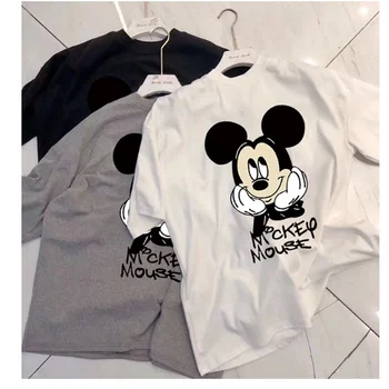Disney Kawaii Mickey Mouse T-shirt pentru Femei Negre Femei Topuri O-gât Casual de Vara Lady T-shirt Harajuku coreeană Stil Nou SWW1