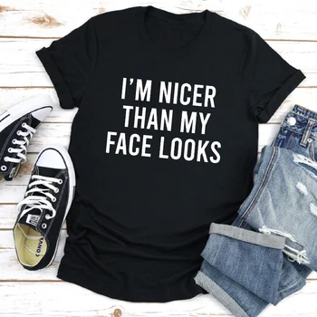 Eu sunt mai Frumos Decât Fața Mea Arată tricou Unisex Maneca Scurta Sarcastic Tricou Femei Amuzante Tumblr Hipster Top Tee Shirt